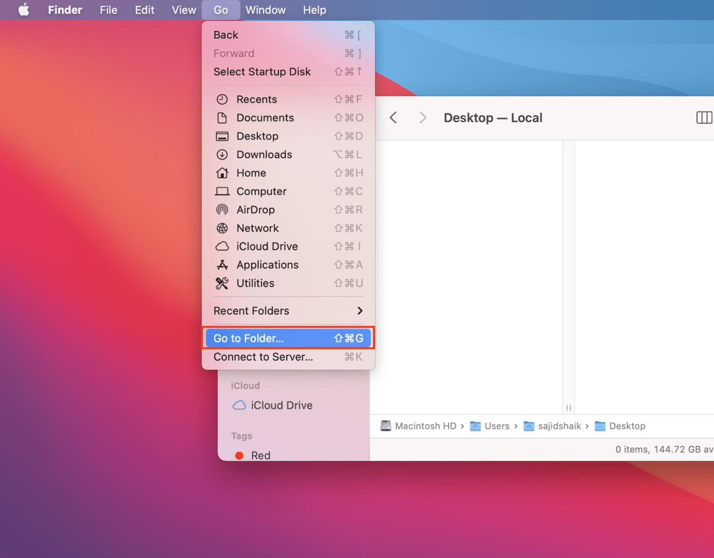 Select Go to Folder option from Finder menu