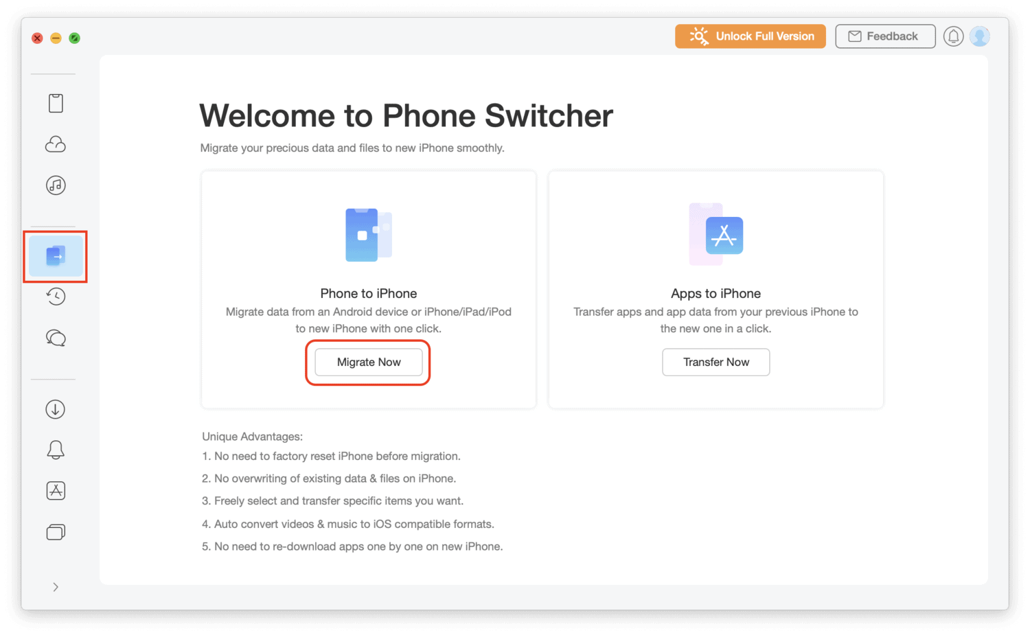 Phone Switcher option on AnyTrans