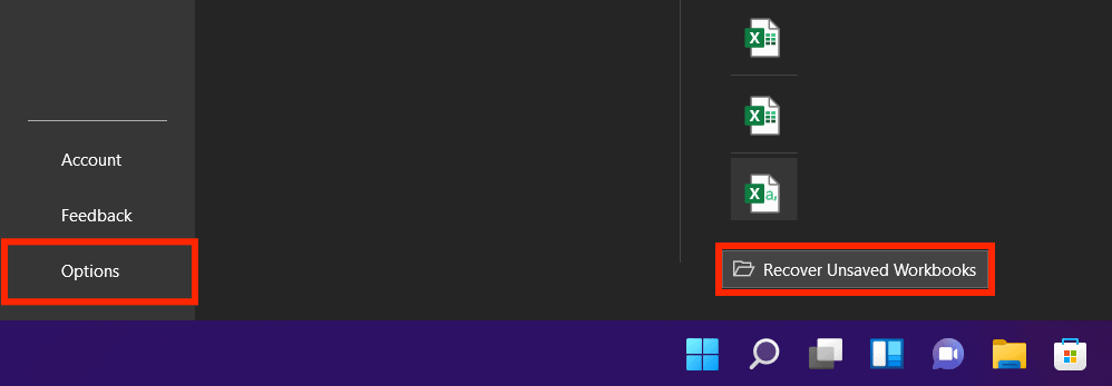 Recover Unsaved Workbooks Option in Menu