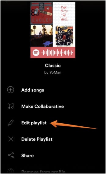 Click Edit Playlist in Spotify Android app