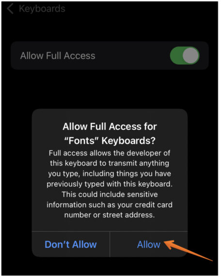 Click on Allow Access option