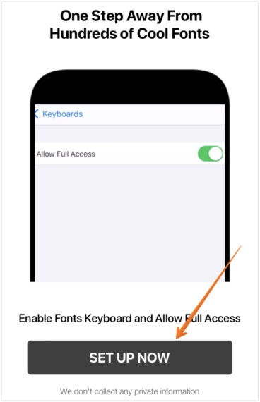 Click on Set Up Now in Fonts & Keyboard App