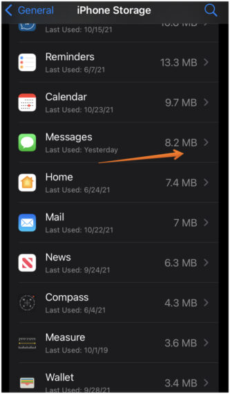 Select Messages in iPhone Storage Details