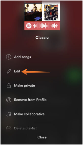 Select Edit to Customize Spotify Playlist Picture