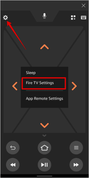 Select Fire TV Settings from Popup