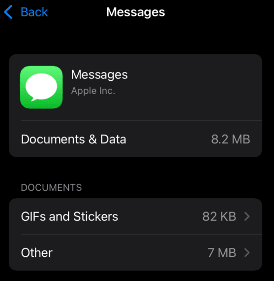 Storage Used by Messages