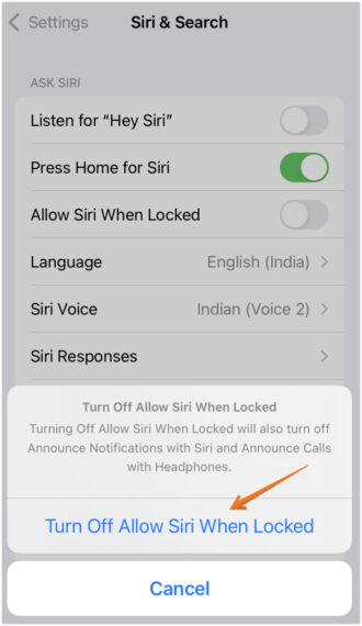 Select Turn off Allow Siri When Locked to Resolve Voicemail Not Working Problem
