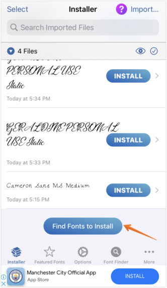 Click on Find Fonts to Install