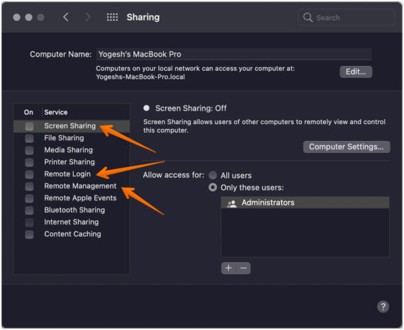 uncheck remote management and screen sharing option to resolve your screen is being observed issue