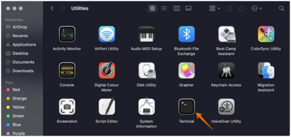 find terminal app in utilities folder