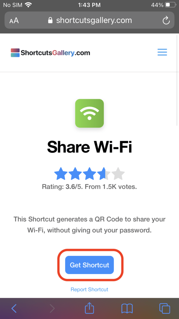 Share WiFi Shortcut on ShortcutsGallery