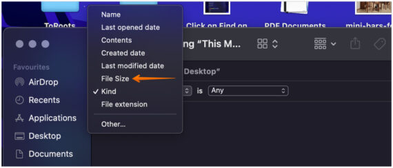 Click on File Size Option in Kind Menu