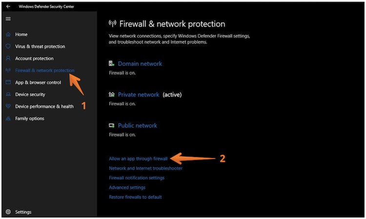 Click on Firewall and Network Protection