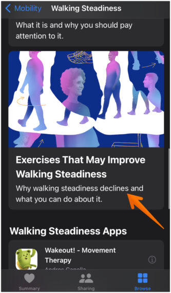 Tap on "Exercises That May Improve Walking Steadiness".
