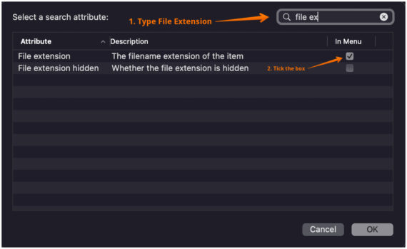 Find File Extension in Search Window and Enable it