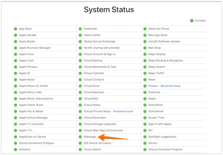 Open Apple System Status page