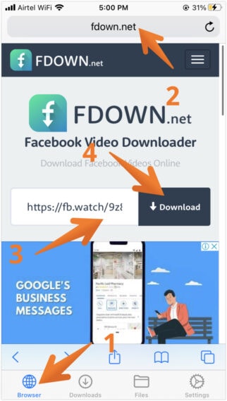 Open fdown.net on Browser Tab and paste Facebook video URL