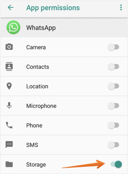 Enable Storage Permission for WhatsApp