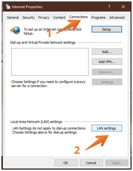 Go to Connections and the select Lan Settings