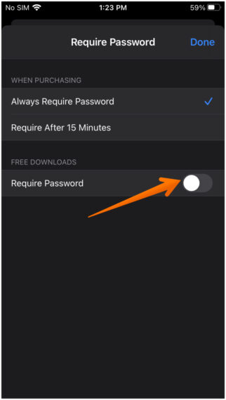 Toggle Off Password Required
