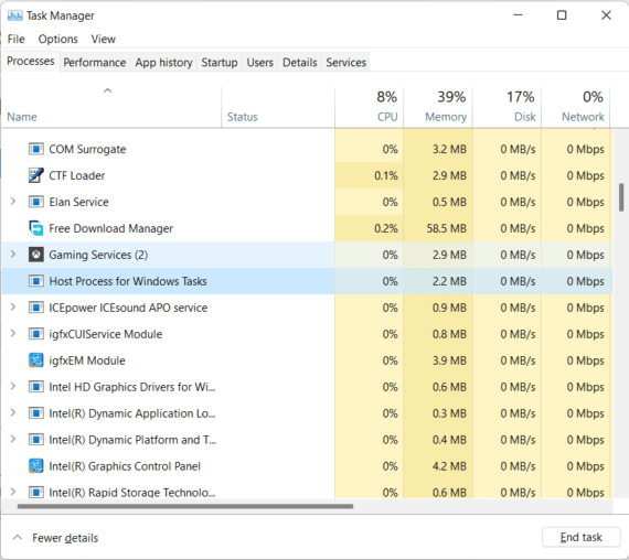 Host Process for Windows Tasks in Task Manager