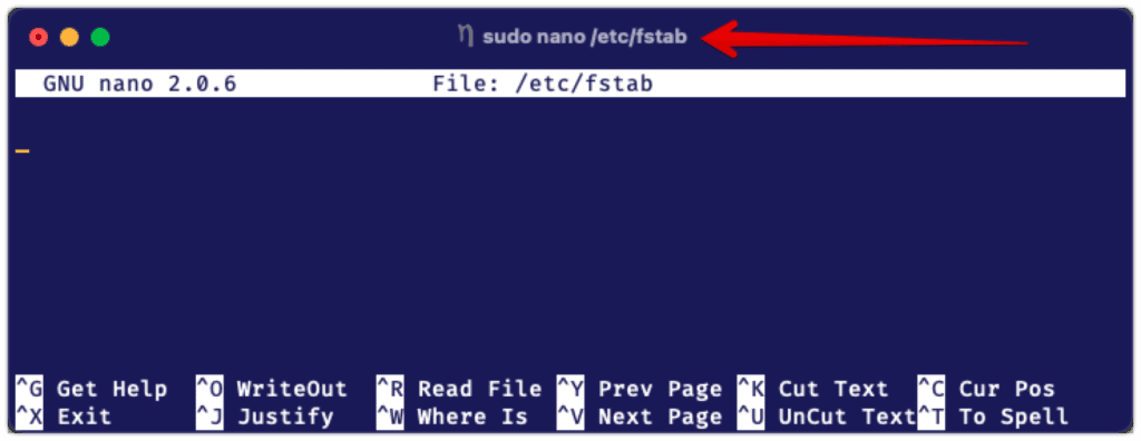 Run sudo nano /etc/fstab Command