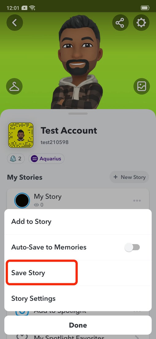 Save Story from Profile page (Snapchat)