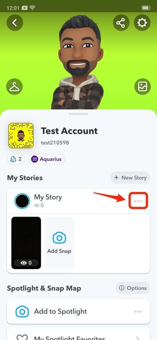 Three Dots on Profile Page (Snapchat)