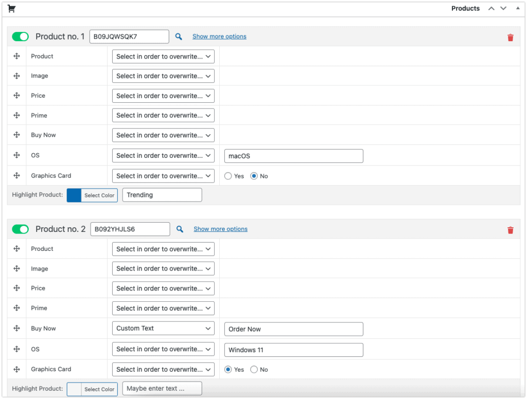 AAWP Comparison Table - Overwrite Default Information