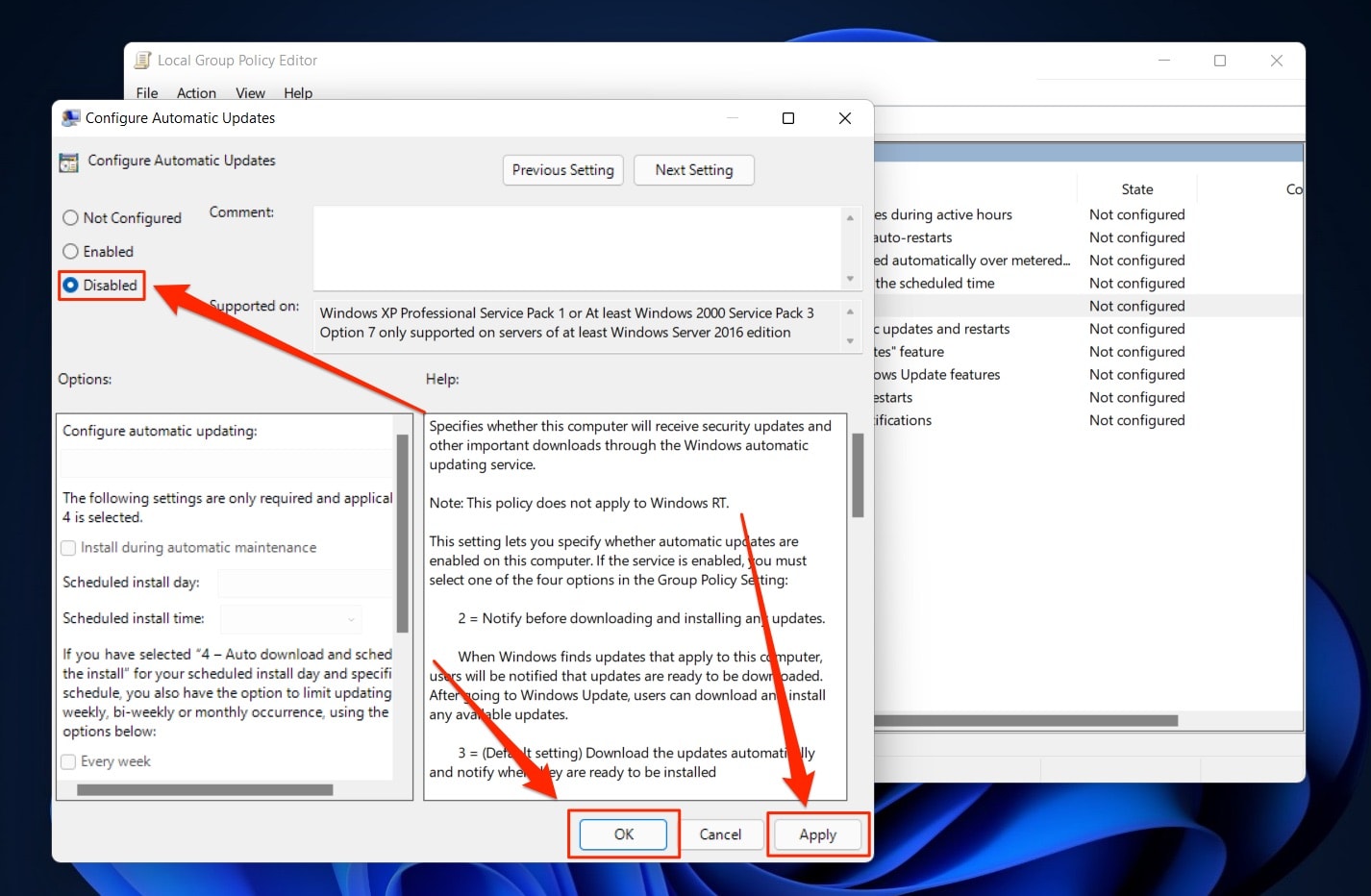 Disable Automatic Updates on Windows 11 Using Group Policy Editor