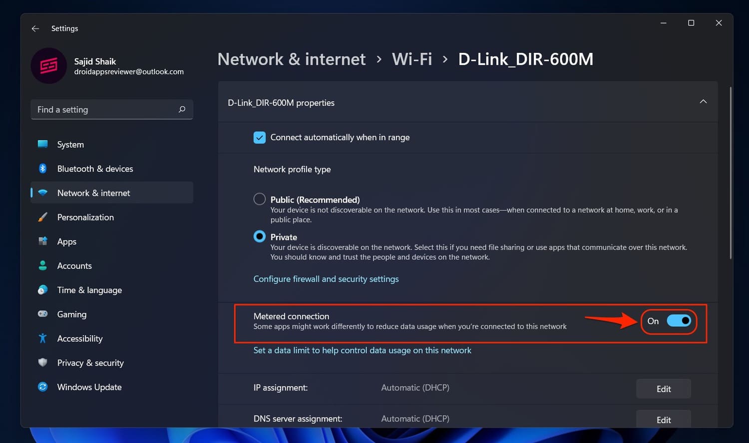 Enable Metered Connection Setting in Windows 11 Network Settings