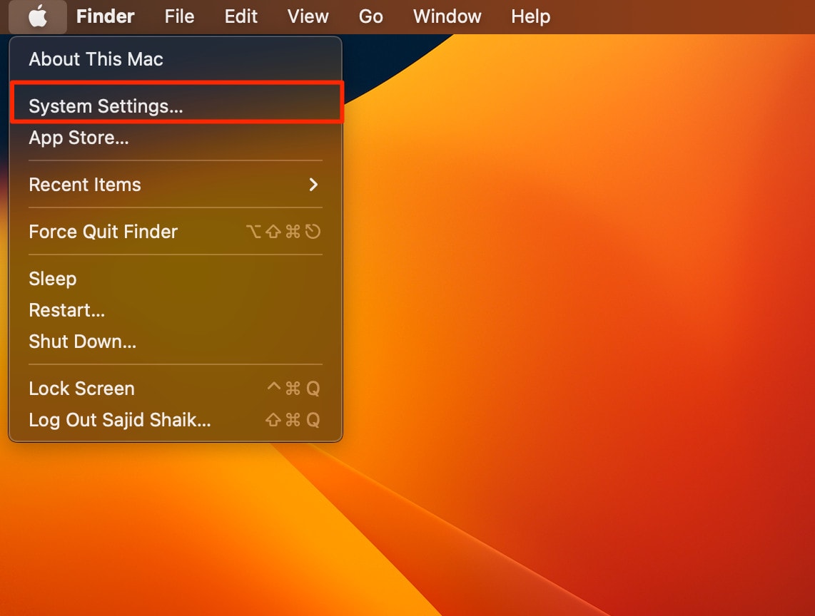 Select System Settings option from Apple Menu