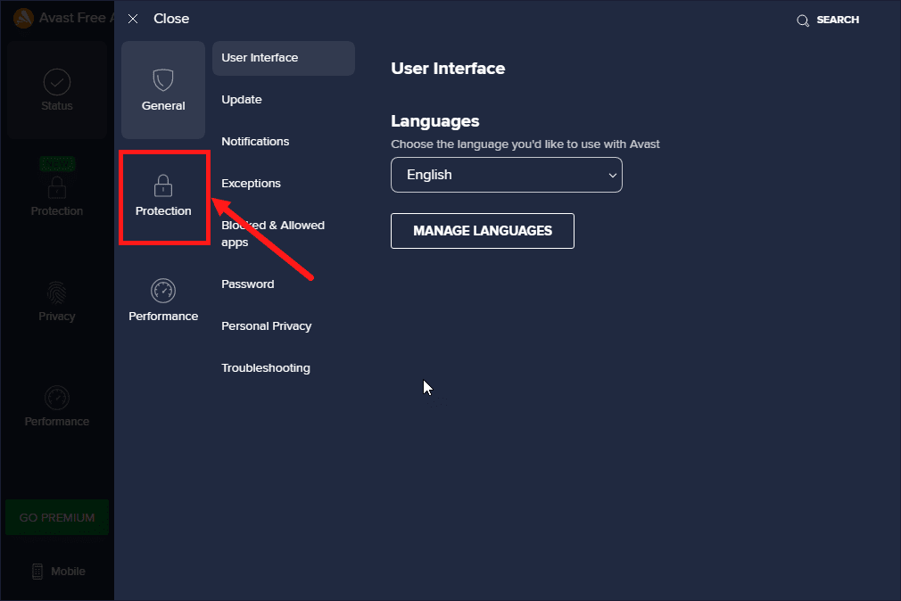 Click Protection in Avast Settings