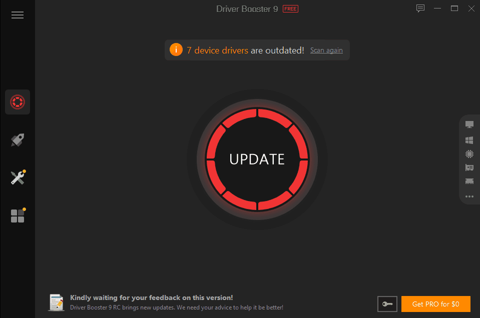 Update Button for Auto-Updating drivers in Driver Booster 9