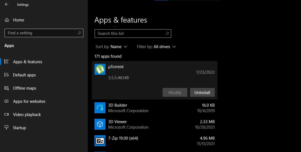 Uninstalling Apps on Windows 11