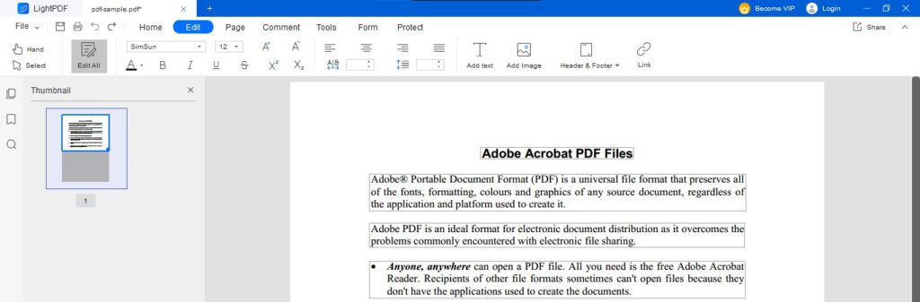 Edit PDFs on LightPDF