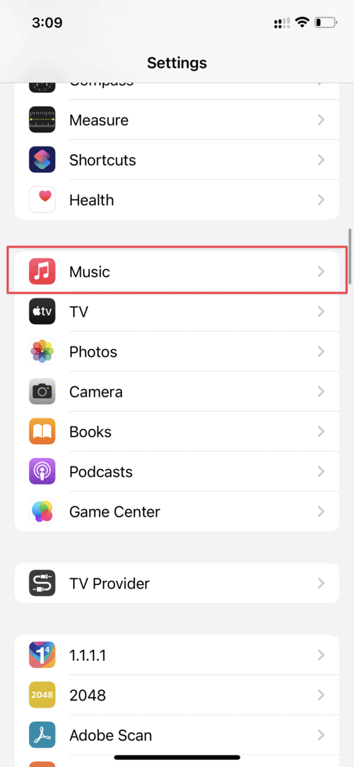 Open Music from iOS Settings