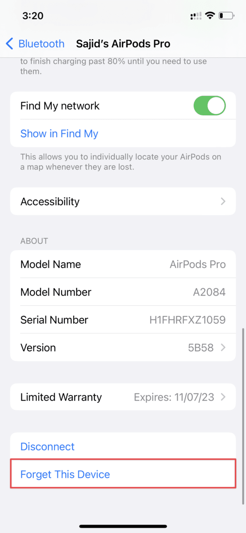 Select Forget this Device in AirPods Settings