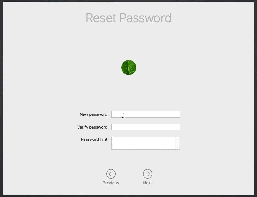 Enter New password for Resetting Password in macOS Recovery Mode