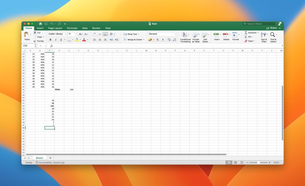 Microsoft Excel on Mac