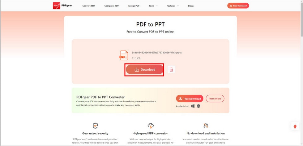 Complete PDF to PPT Conversion and Download from PDFgear