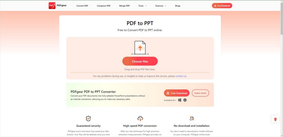 The Page of PDFgear PDF to PPT Converter