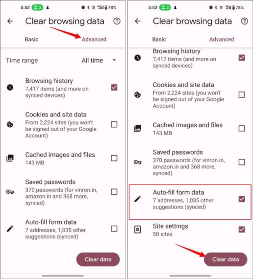 Google Chrome clear browsing data Settings