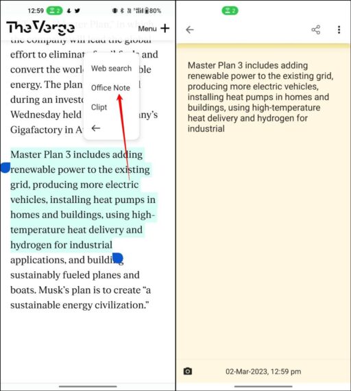 image showing Google Chrome Notes on Mobile