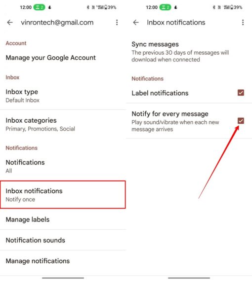 Inbox Notification settings in Gmail