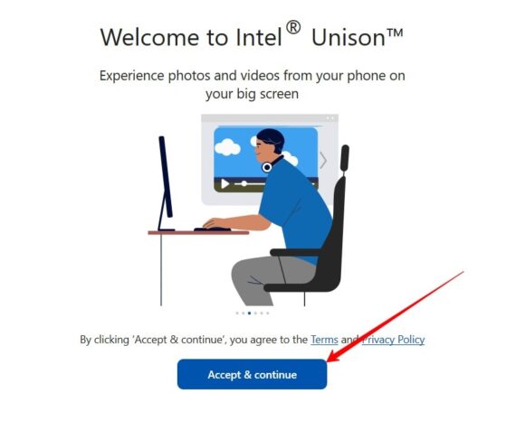 Intel Unison app Accept and Continue