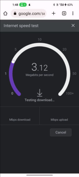 Internet Speed test on Google