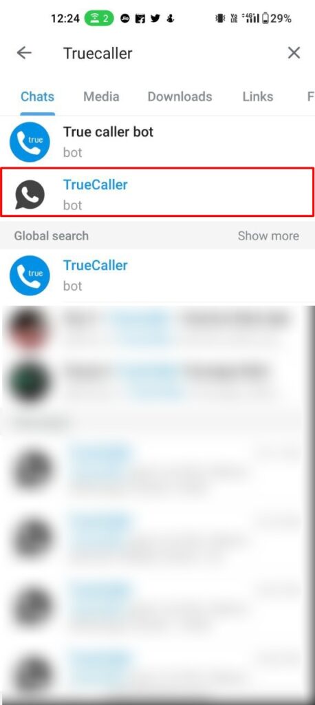 Official Truecaller bot on Telegram