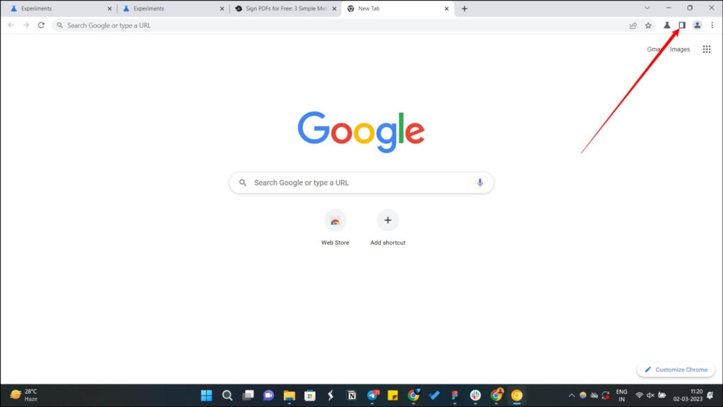 image showing Reading symbol on Google Chrome
