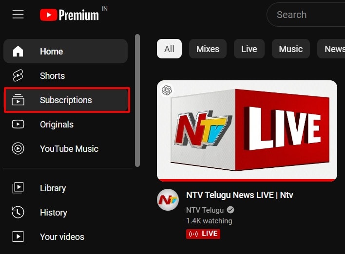 YouTube Subscriptions Tab